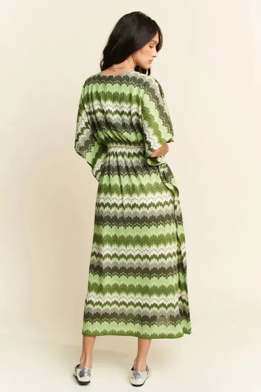 Davi & Dani Multi Color Wavy Tie Waist Flowy Sleeve Dress sold by Gigi Laurent product image thumbnail 2