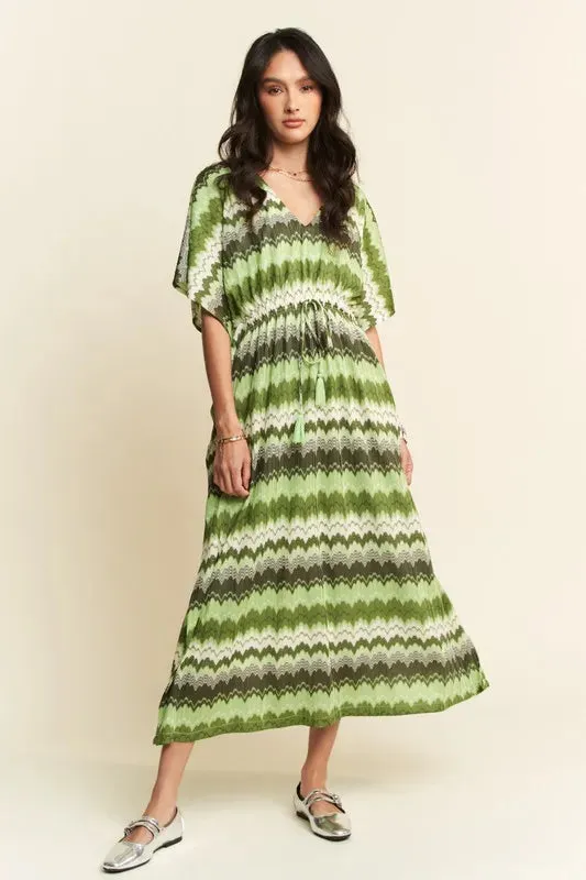 Davi & Dani Multi Color Wavy Tie Waist Flowy Sleeve Dress sold by Gigi Laurent product image thumbnail 3