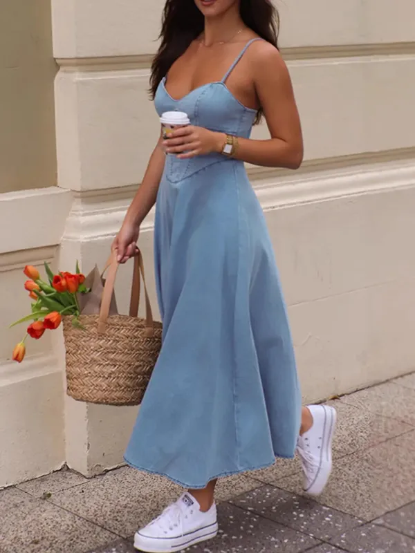 Smocked Sweetheart Neck Midi Cami Dress sold by Gigi Laurent