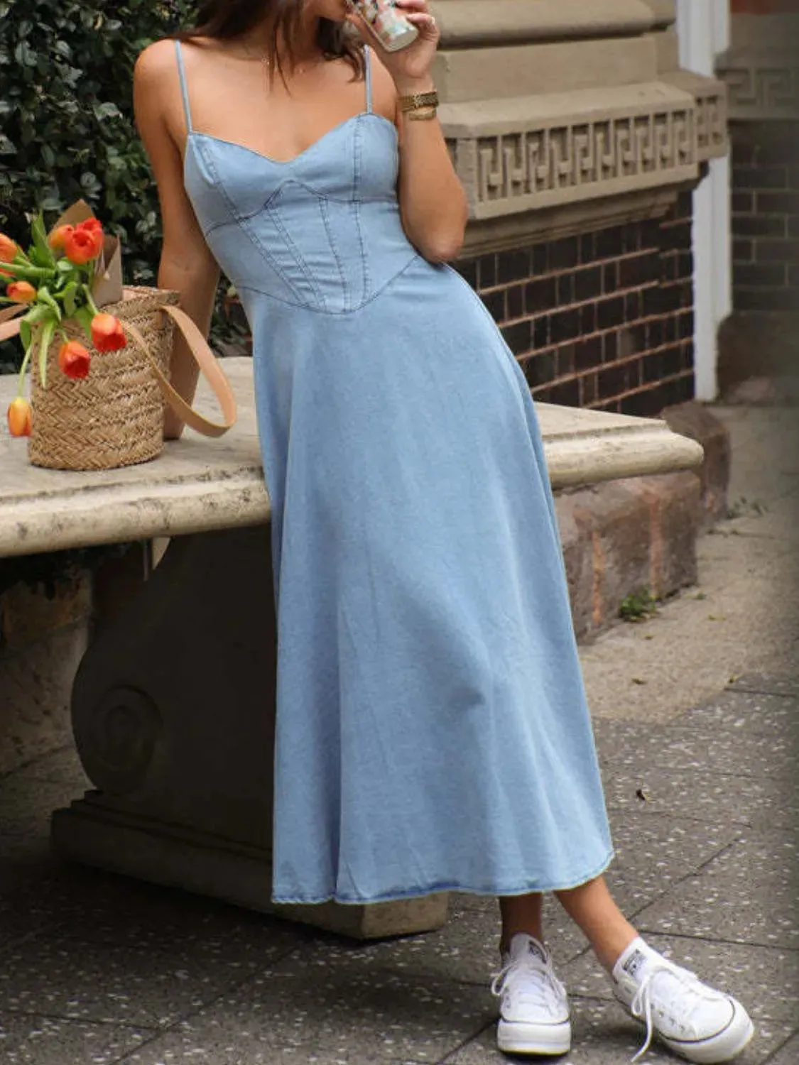 Smocked Sweetheart Neck Midi Cami Dress sold by Gigi Laurent product image thumbnail 3