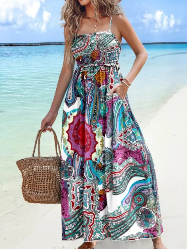 Printed Smocked Maxi Cami Dress sold by Gigi Laurent