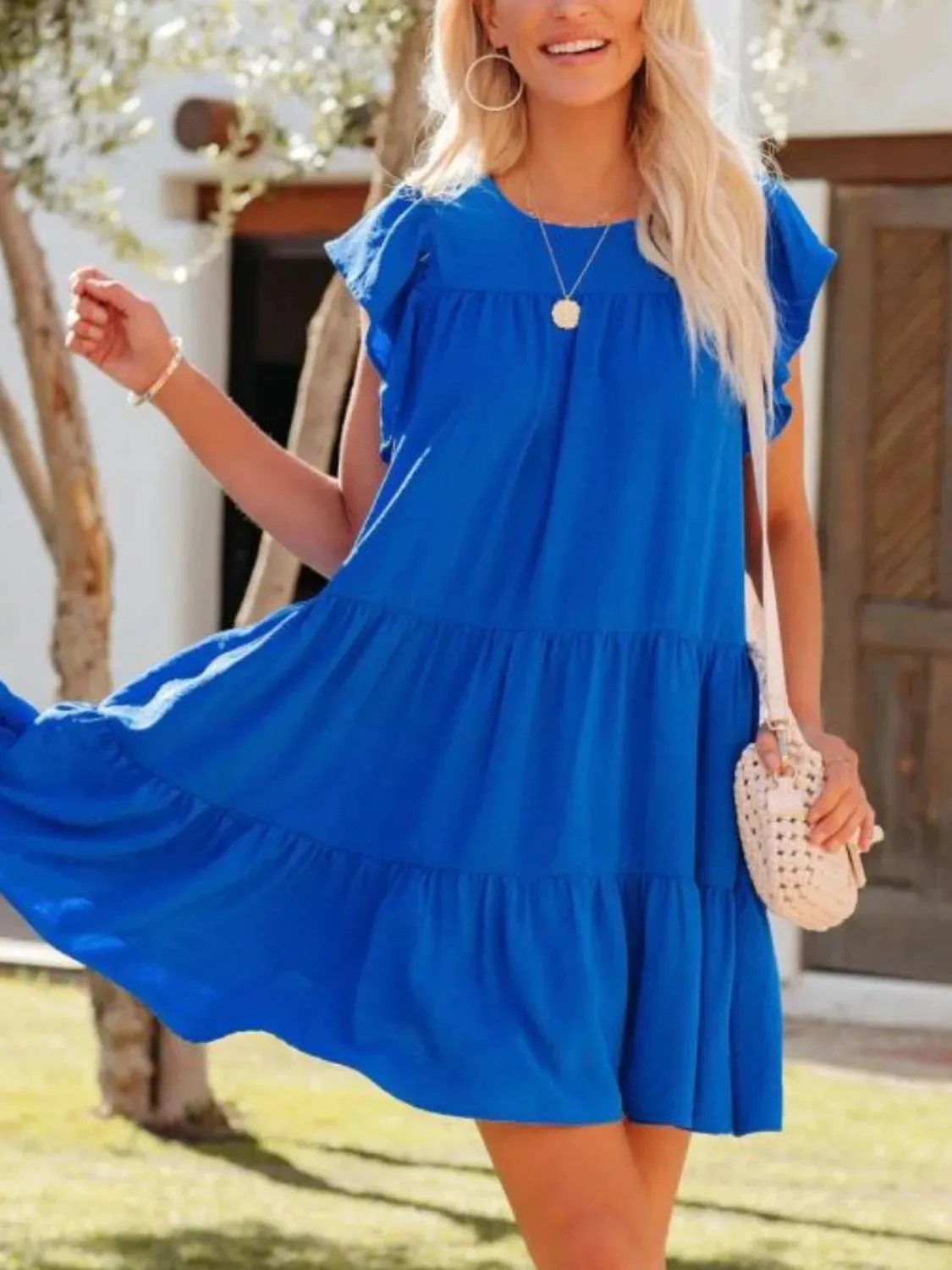 Ruffled Round Neck Cap Sleeve Mini Dress sold by Gigi Laurent product image thumbnail 2