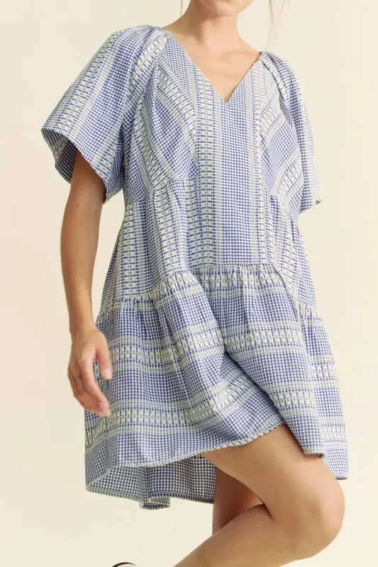 Davi & Dani Embroidered Stripe Ruffled Gingham Mini Dress sold by Gigi Laurent product image thumbnail 3