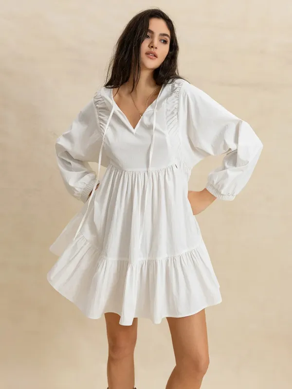 Tiered Tie Neck Long Sleeve Mini Dress sold by Gigi Laurent