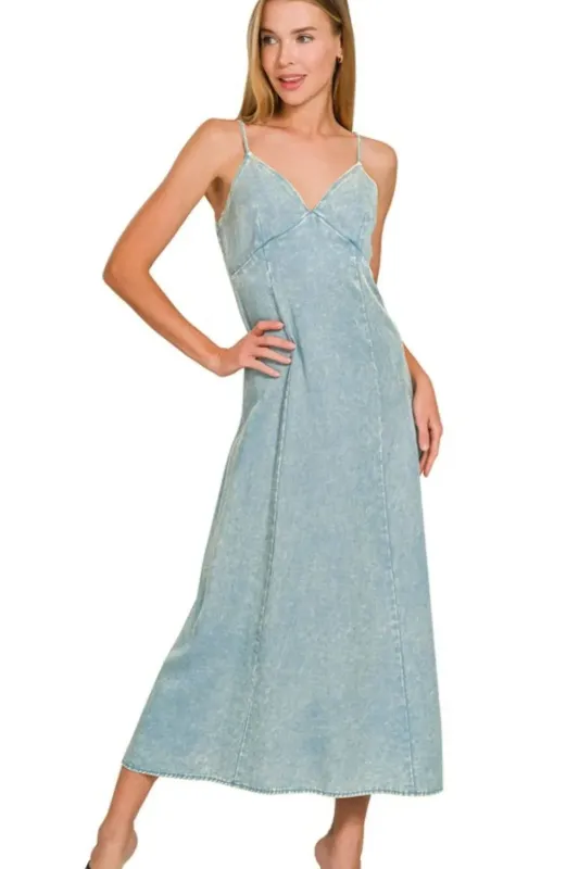 Zenana Tencel Mineral Washed Maxi Dress sold by Gigi Laurent
