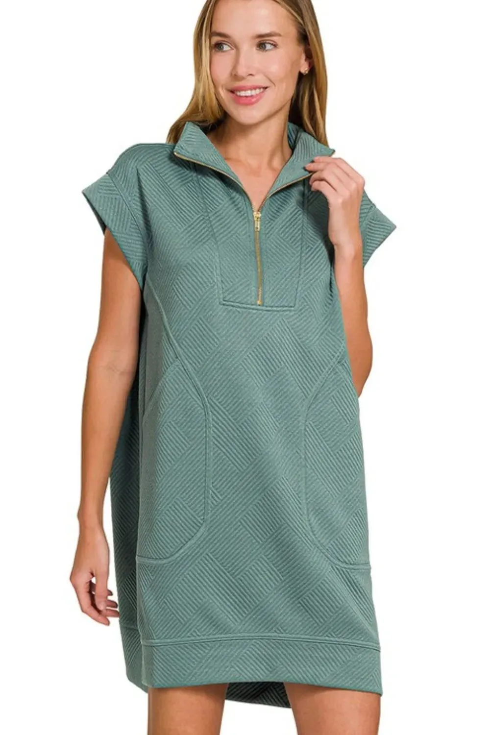 Zenana Textured Knit Jacquard Quarter Zipper Mini Dress sold by Gigi Laurent product image thumbnail 2