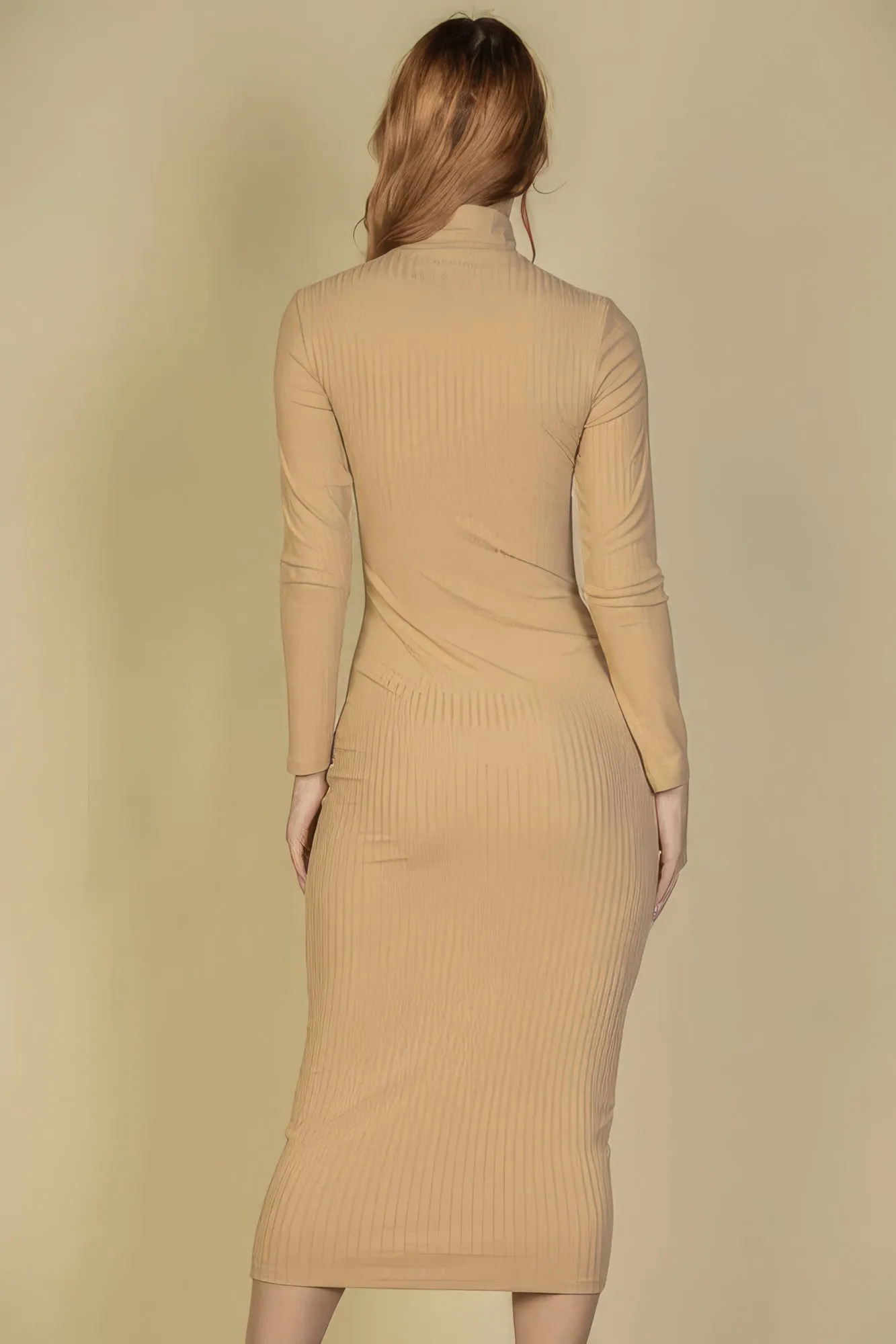 Ribbed Mock Neck Long Sleeve Bodycon Midi Dress sold by Gigi Laurent product image thumbnail 5