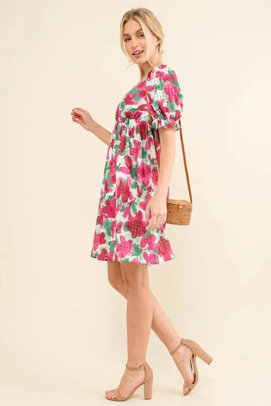 And The Why Smocked Floral Ruffle Short Sleeve Mini Dress sold by Gigi Laurent product image thumbnail 4