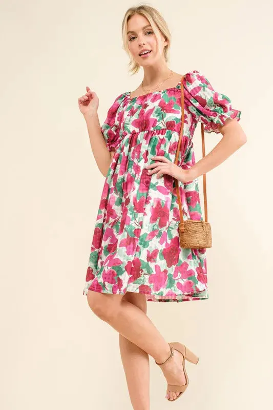 And The Why Smocked Floral Ruffle Short Sleeve Mini Dress sold by Gigi Laurent product image thumbnail 3