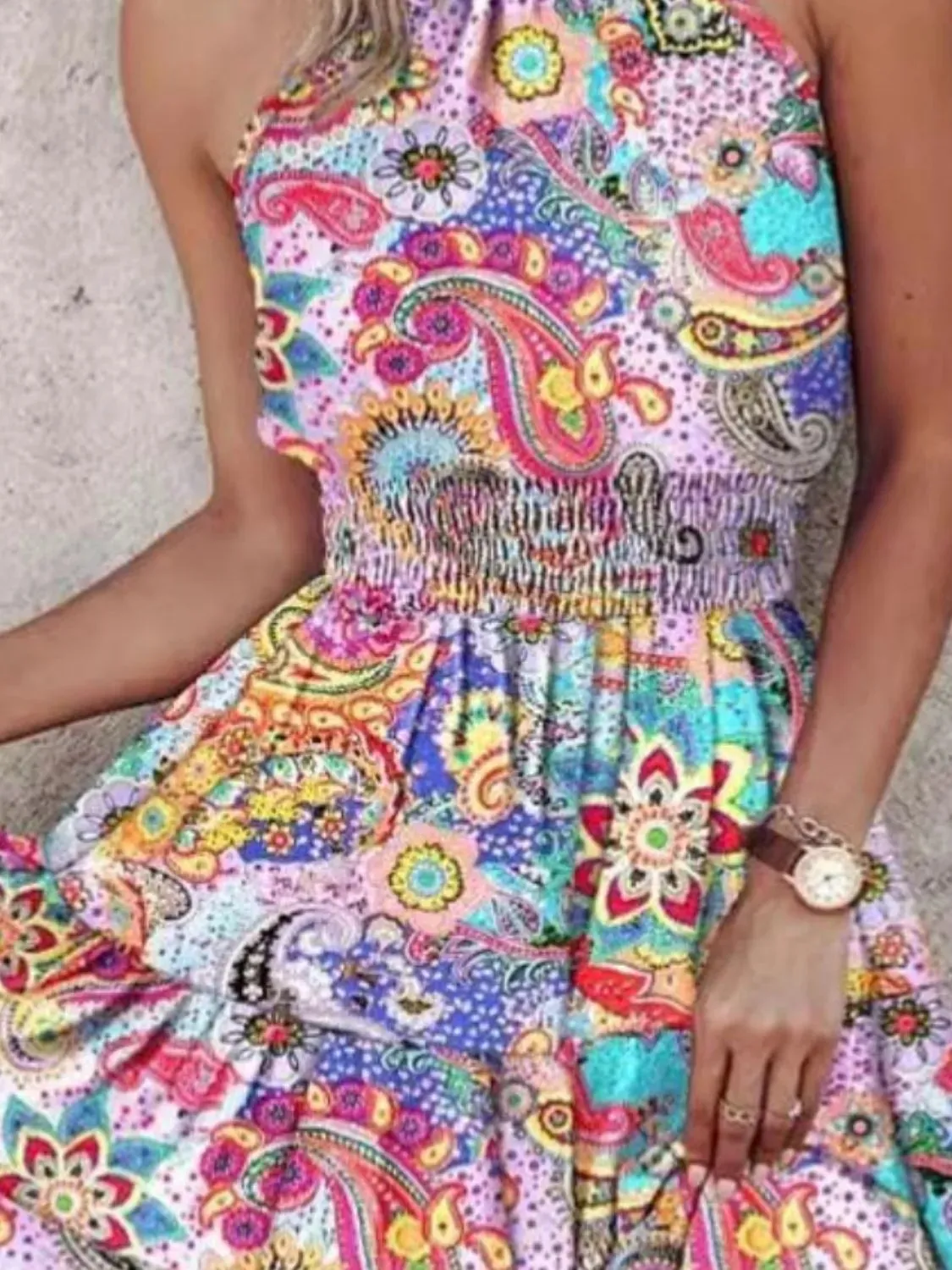 Smocked Printed Halter Neck Mini Dress sold by Gigi Laurent product image thumbnail 3