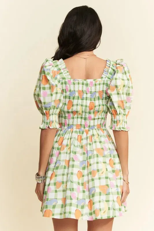 Davi & Dani Fruits Printed Smocking Mini Dress sold by Gigi Laurent product image thumbnail 4