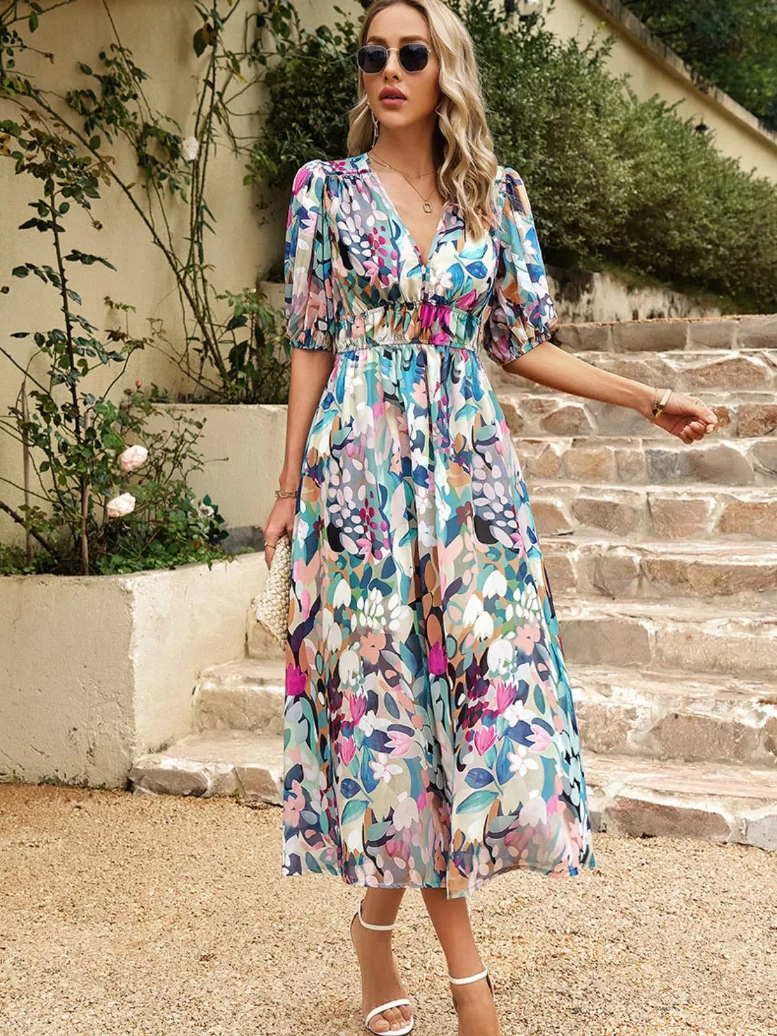 Printed Puff Sleeve Midi Dress sold by Gigi Laurent product image thumbnail 5