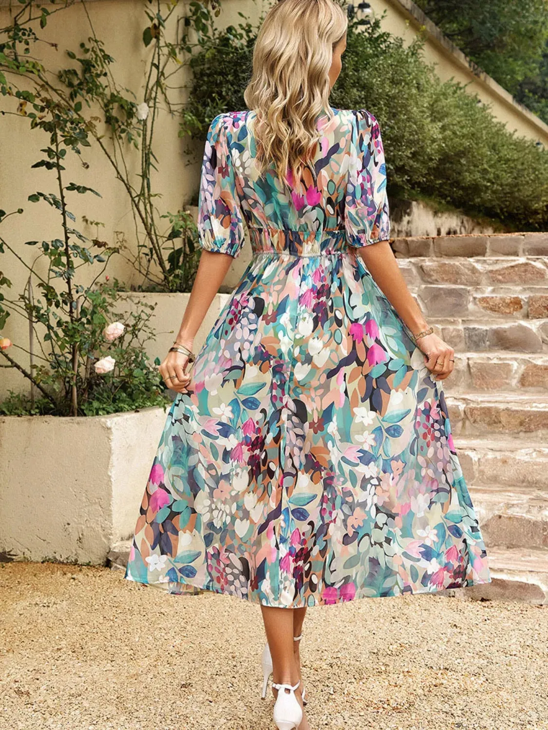 Printed Puff Sleeve Midi Dress sold by Gigi Laurent product image thumbnail 3