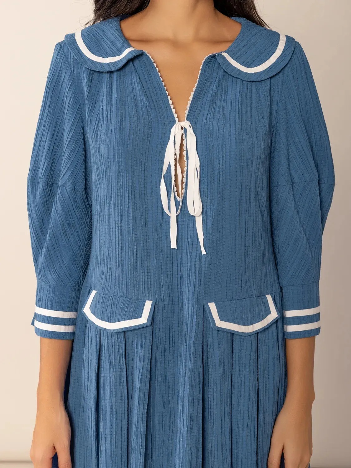 Tie Front Pleated Three-Quarter Sleeve Mini Dress sold by Gigi Laurent product image thumbnail 5