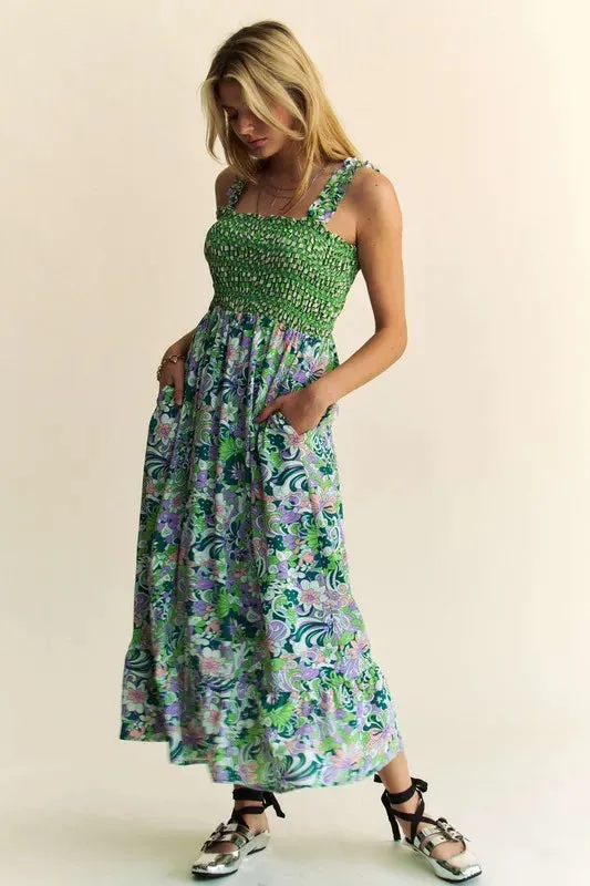 Davi & Dani Multi Smocked Bodice Geo Ruffle Strappy Midi Dress sold by Gigi Laurent product image thumbnail 2