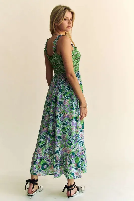 Davi & Dani Multi Smocked Bodice Geo Ruffle Strappy Midi Dress sold by Gigi Laurent product image thumbnail 4