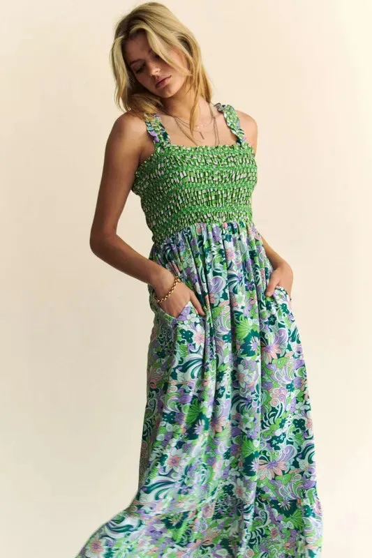 Davi & Dani Multi Smocked Bodice Geo Ruffle Strappy Midi Dress sold by Gigi Laurent product image thumbnail 5