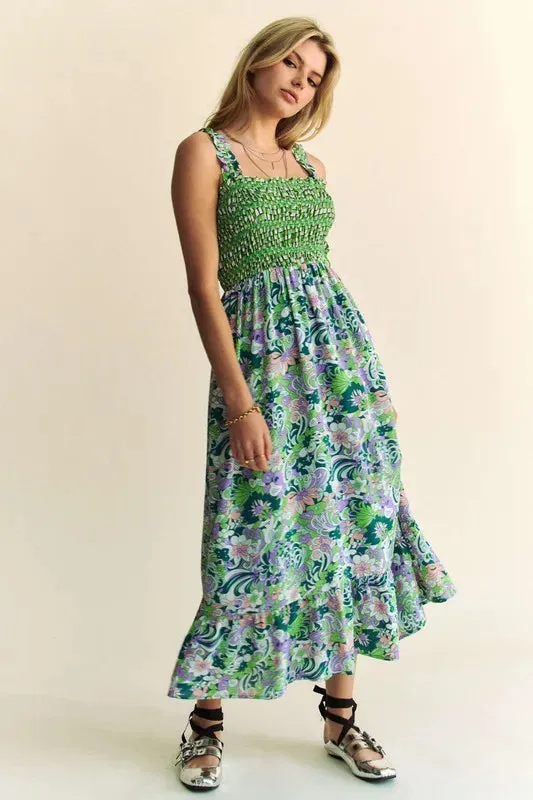 Davi & Dani Multi Smocked Bodice Geo Ruffle Strappy Midi Dress sold by Gigi Laurent product image thumbnail 3