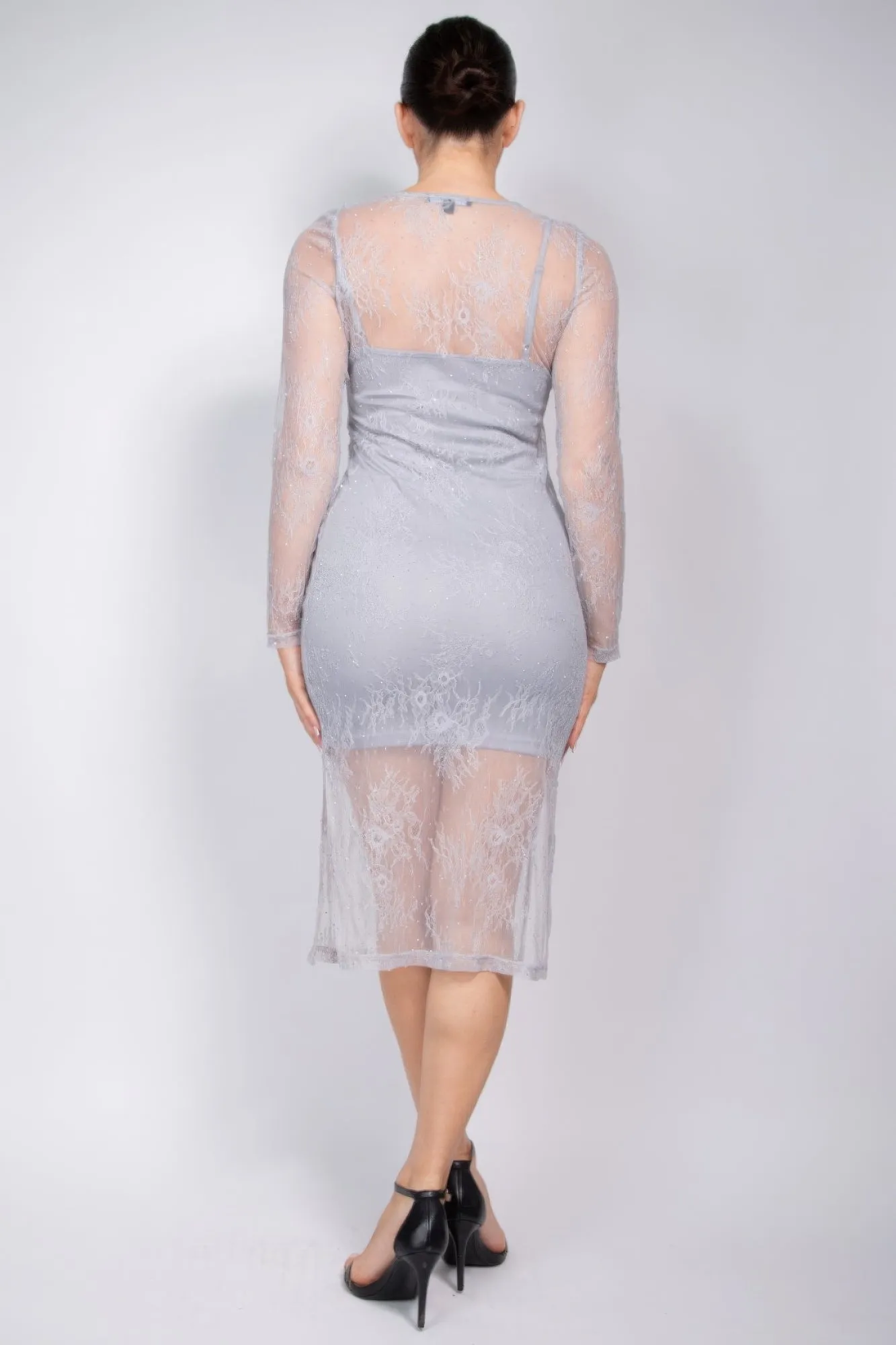 Lace Rhinestone-studded Slit Midi Dress sold by Gigi Laurent product image thumbnail 5