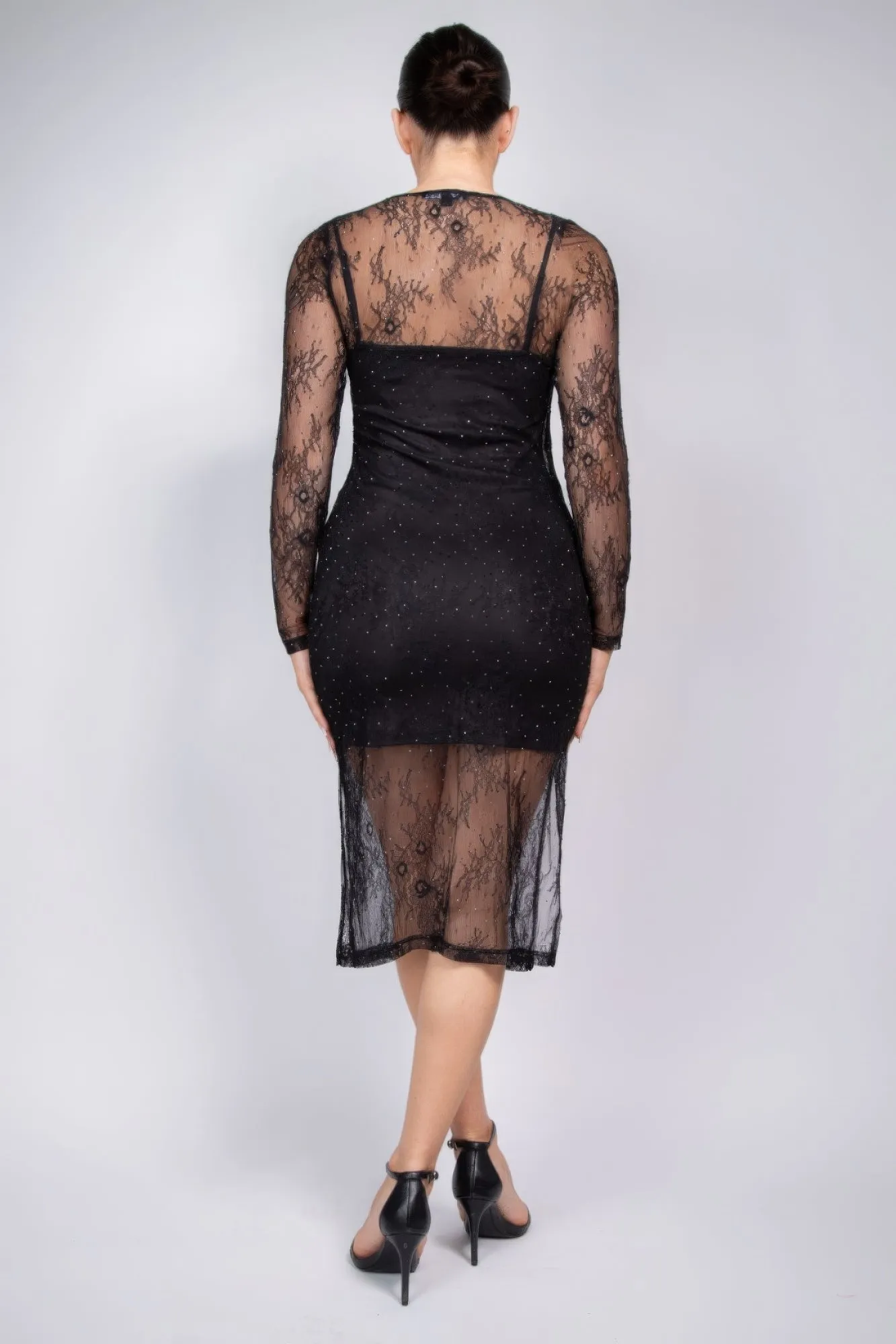 Lace Rhinestone-studded Slit Midi Dress sold by Gigi Laurent product image thumbnail 5