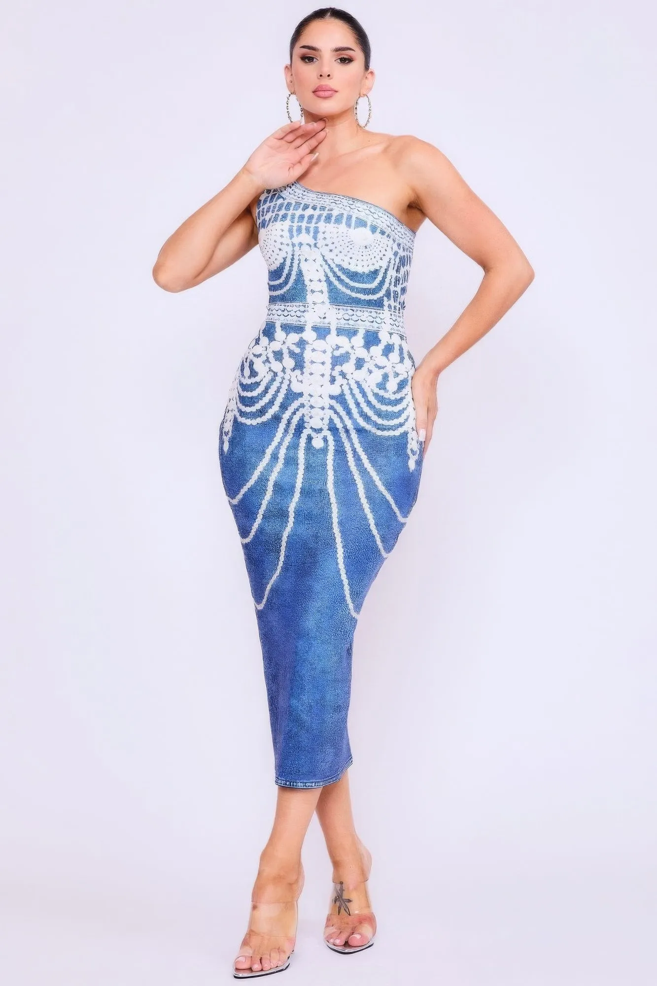One Shoulder Denim Print Dress sold by Gigi Laurent