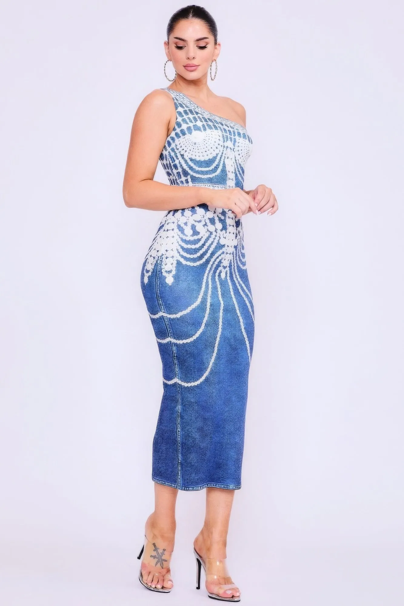One Shoulder Denim Print Dress sold by Gigi Laurent product image thumbnail 3