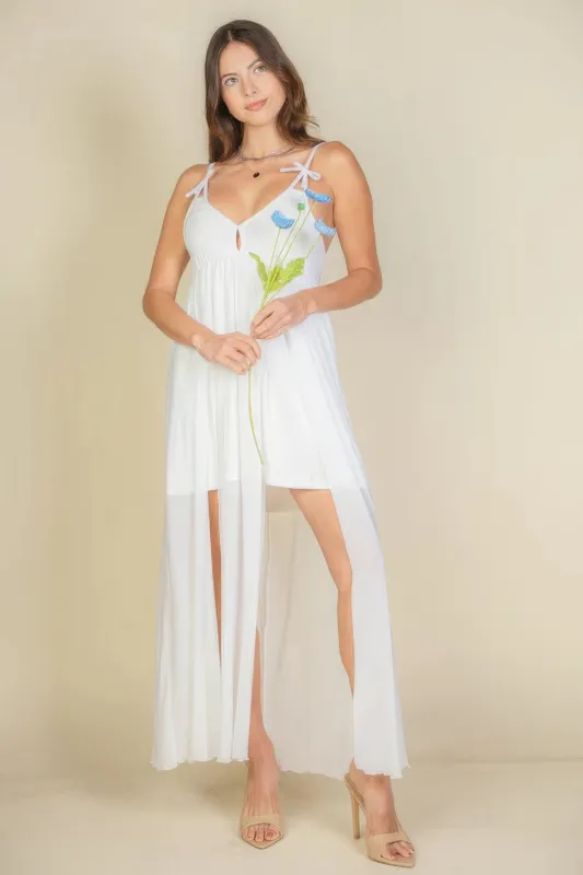 Plunge Neck Split Thigh Mesh Maxi Dress sold by Gigi Laurent