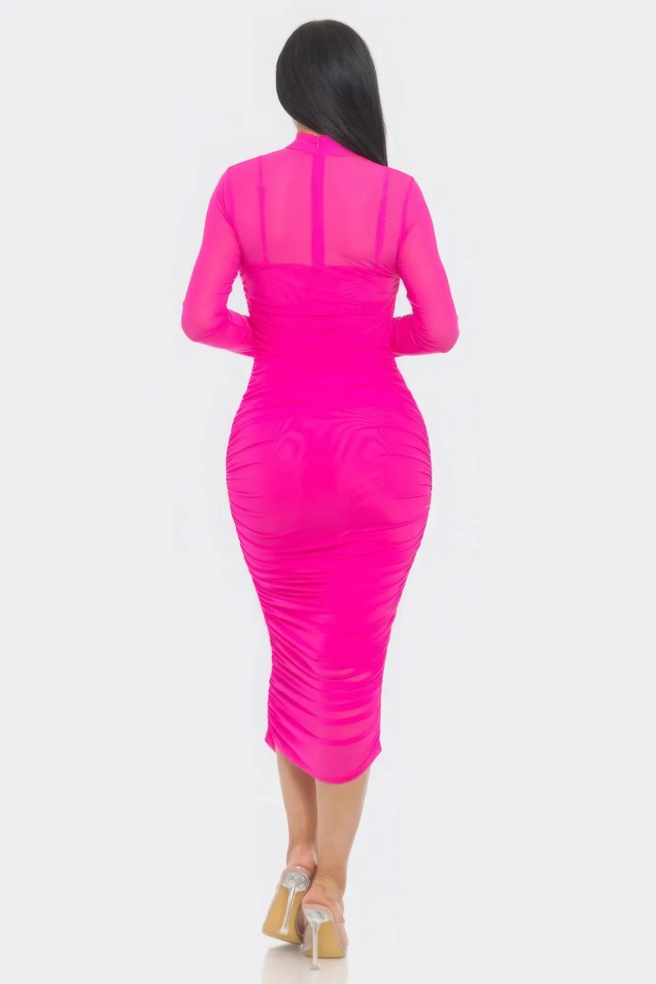 Solid Mesh Ruched Midi Dress sold by Gigi Laurent product image thumbnail 3