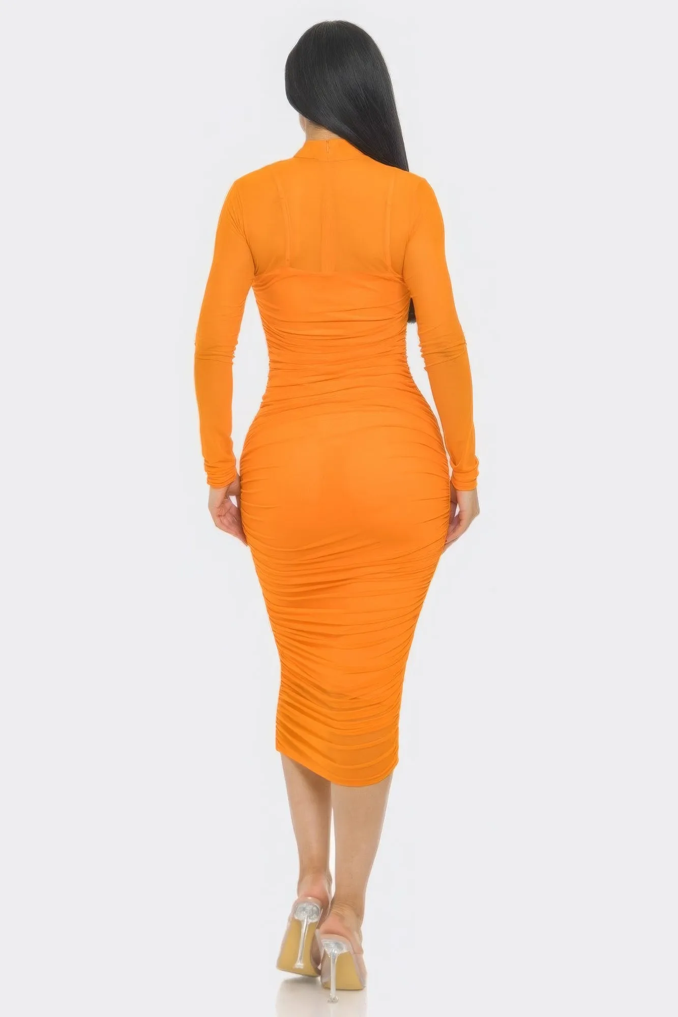 Solid Mesh Ruched Midi Dress sold by Gigi Laurent product image thumbnail 3