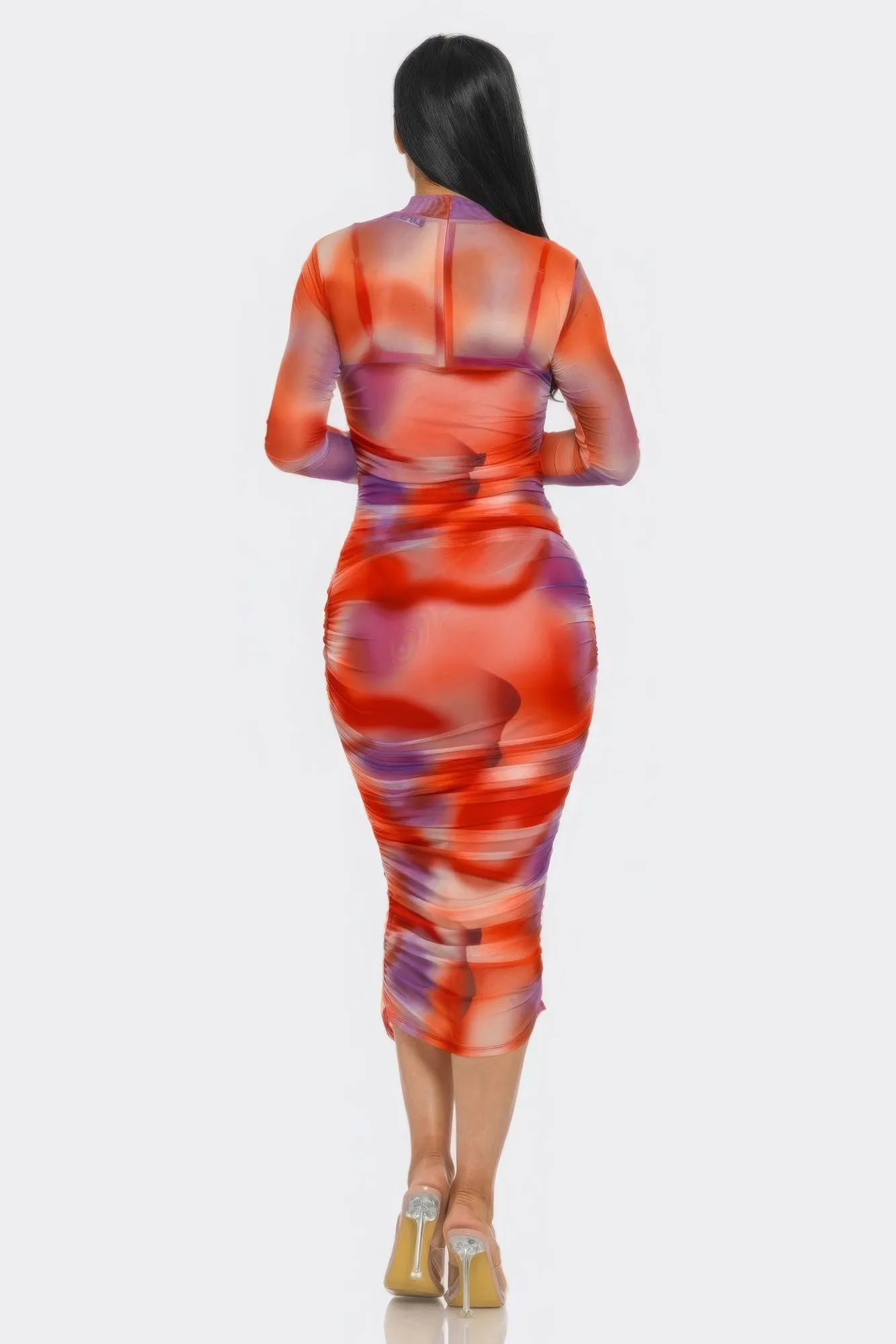 Summer Heat Print Mesh Ruched Midi Dress sold by Gigi Laurent product image thumbnail 3