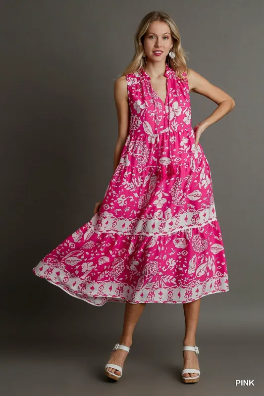 Two Tone Floral Paisley Sleeveless Midi Dress sold by Gigi Laurent