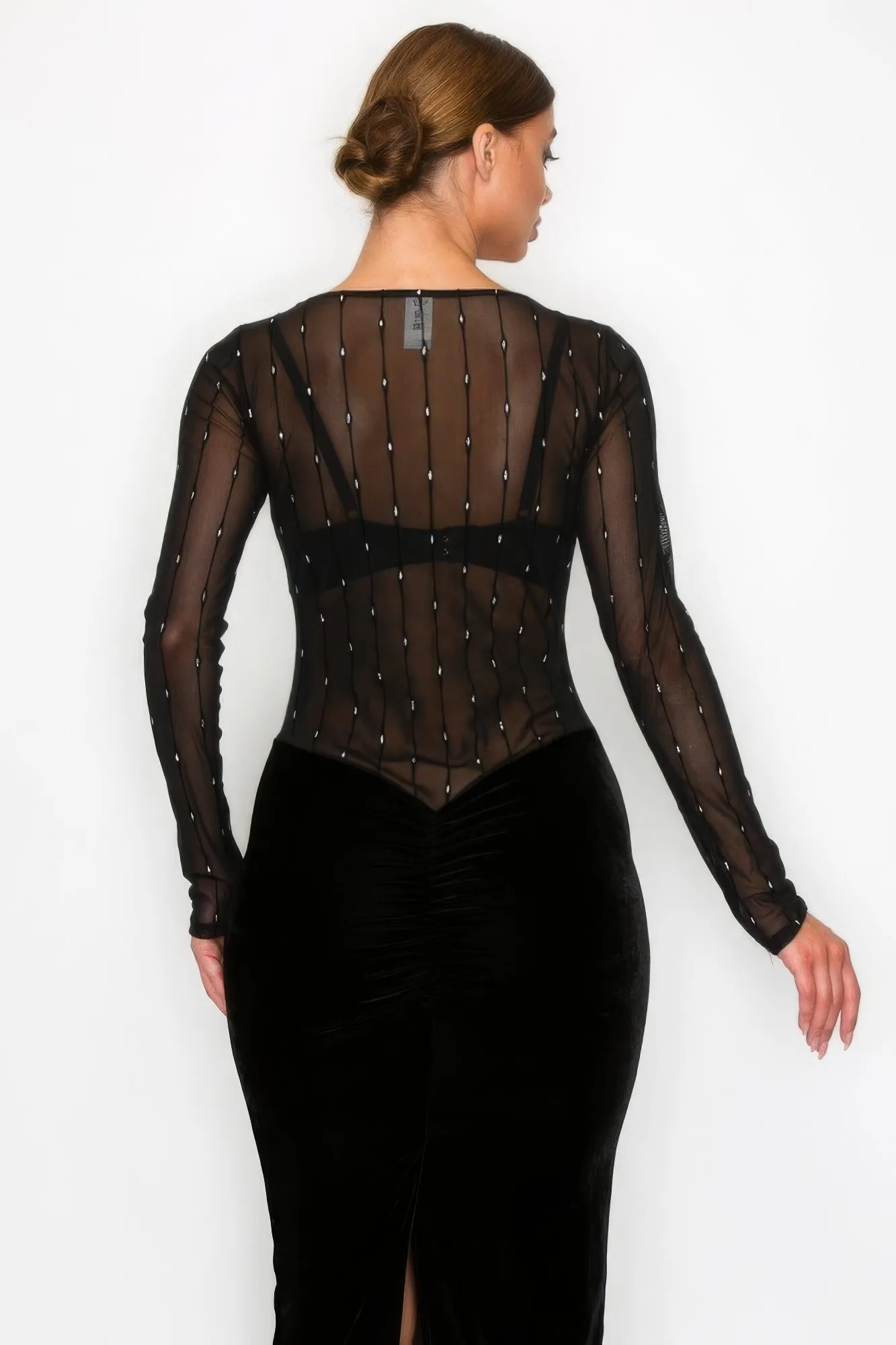 Velvet Sheer Contrast Holiday Midi Dress sold by Gigi Laurent product image thumbnail 5