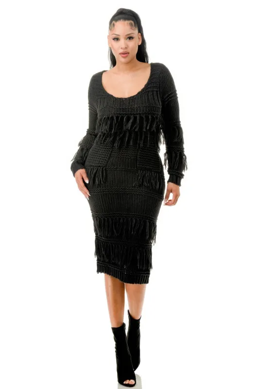 Knit Long Sleeve Fringe Dress sold by Gigi Laurent