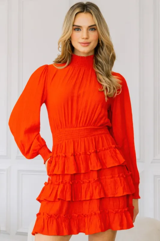 Long Sleeve Smocked Neck Tiered Ruffle Mini Dress sold by Gigi Laurent