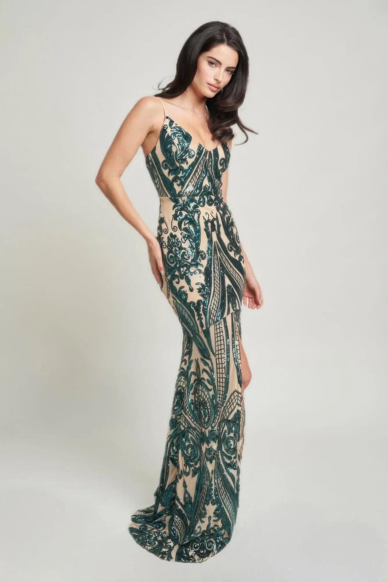 Spaghetti Strap Art Deco Sequins Maxi Dress sold by Gigi Laurent product image thumbnail 2