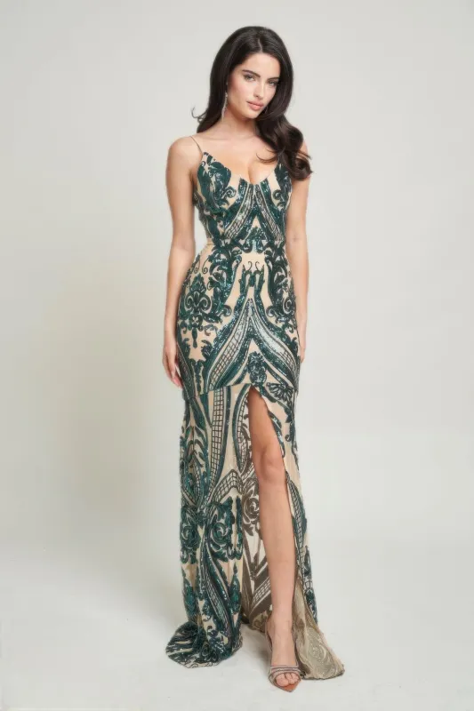 Spaghetti Strap Art Deco Sequins Maxi Dress sold by Gigi Laurent
