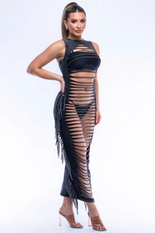 Fringe Cut Out Maxi Dress sold by Gigi Laurent