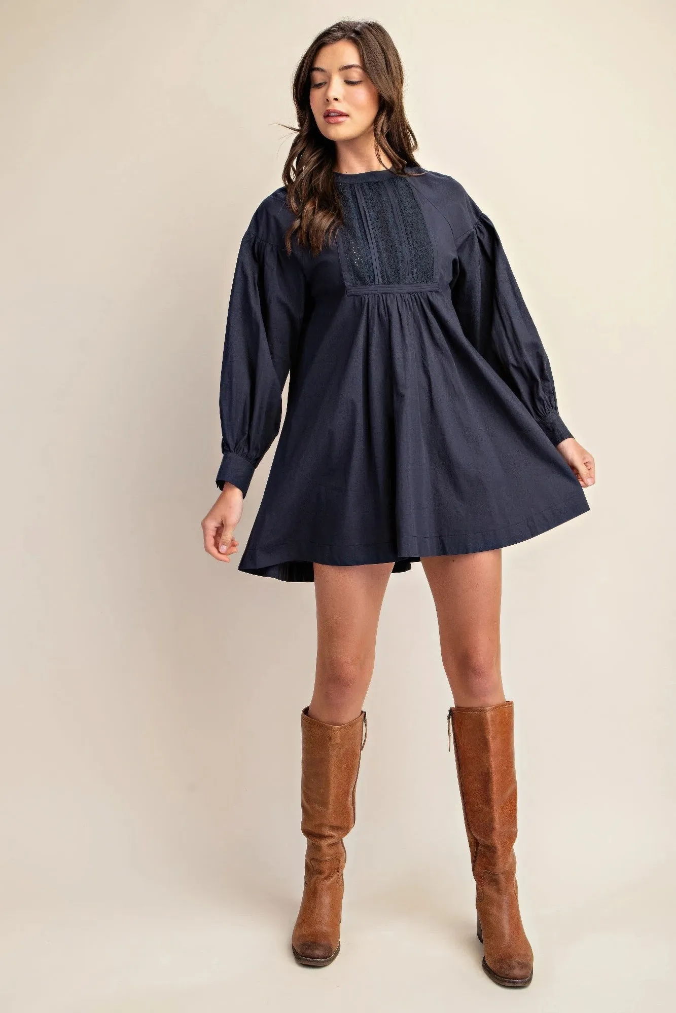 Long sleeve mini dress with lace detail sold by Gigi Laurent product image thumbnail 2
