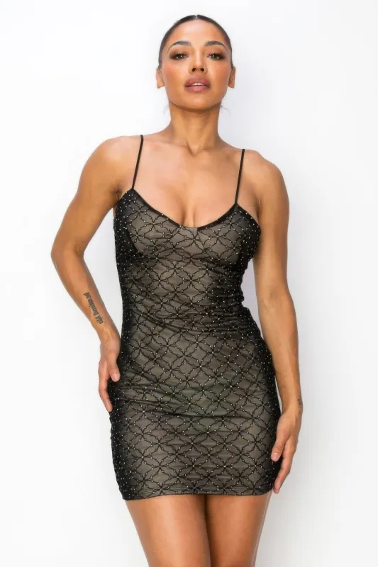 Black Mesh Mini Dress With Sequinbs sold by Gigi Laurent