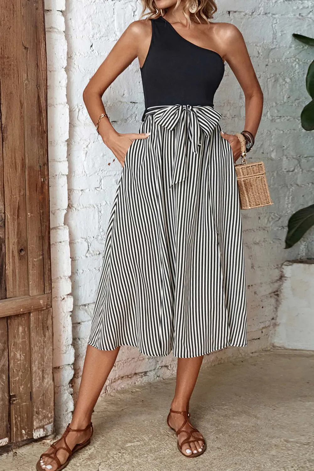 Perfee Striped One-Shoulder Slit Dress sold by Gigi Laurent product image thumbnail 3