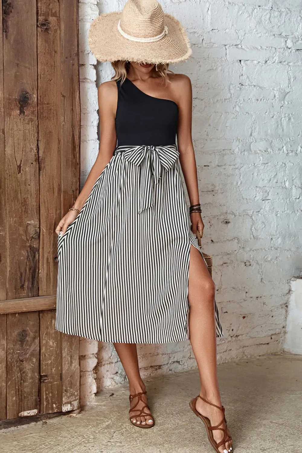 Perfee Striped One-Shoulder Slit Dress sold by Gigi Laurent product image thumbnail 5