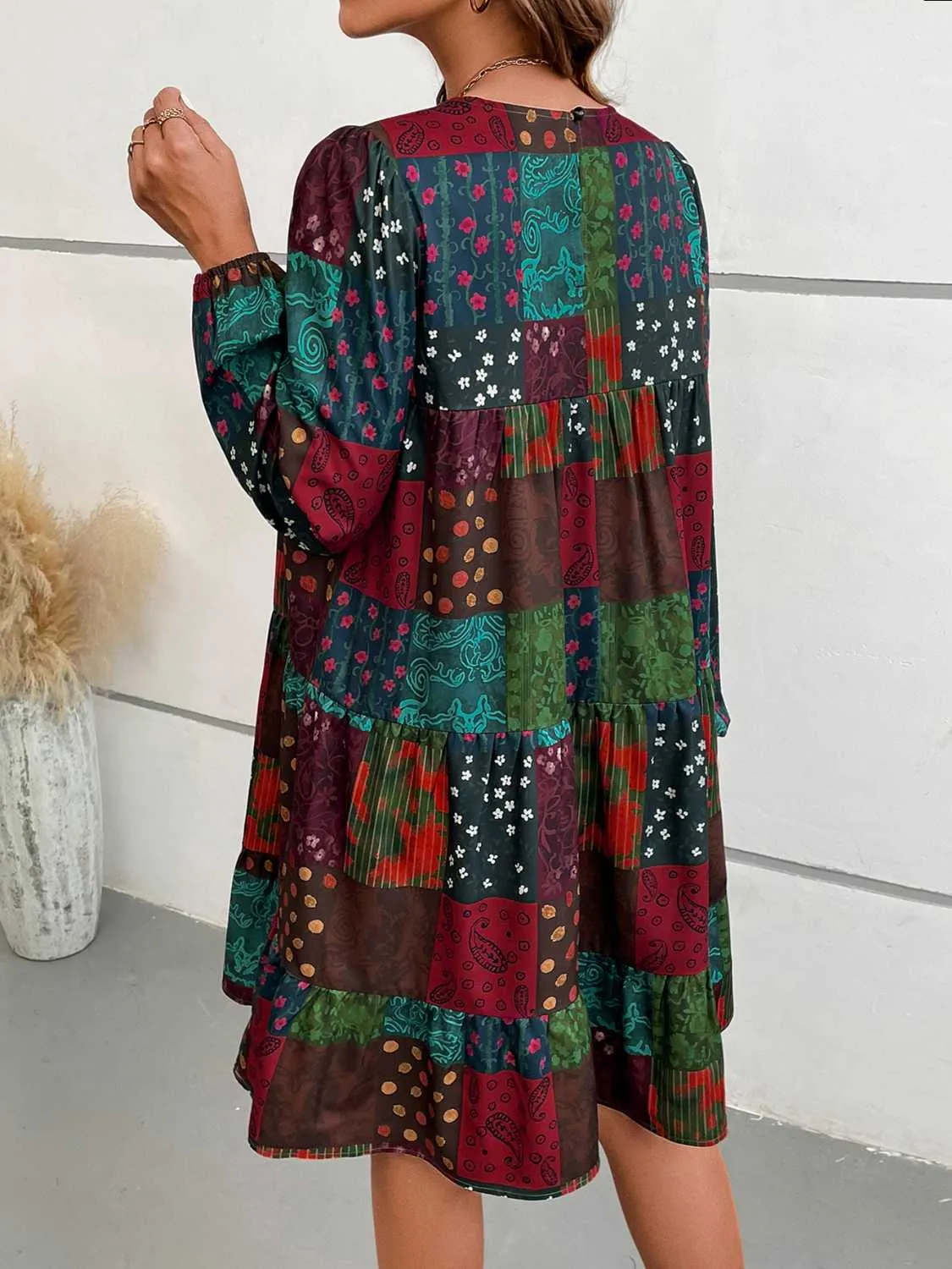 Patchwork Round Neck Long Sleeve Dress sold by Gigi Laurent product image thumbnail 2