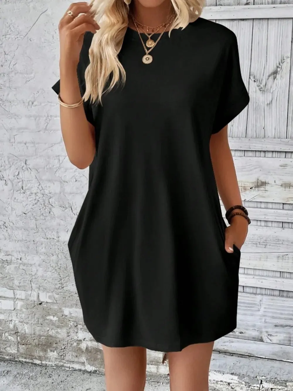 Pocketed Round Neck Short Sleeve Dress sold by Gigi Laurent