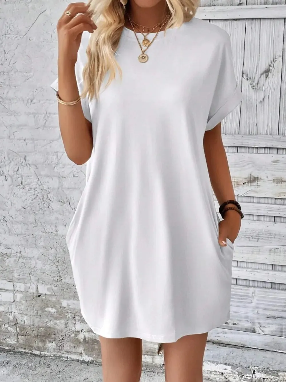 Pocketed Round Neck Short Sleeve Dress sold by Gigi Laurent product image thumbnail 4