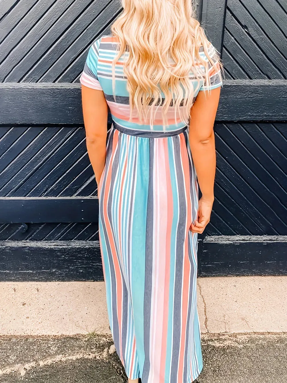 Full Size Striped Round Neck Short Sleeve Dress sold by Gigi Laurent product image thumbnail 3