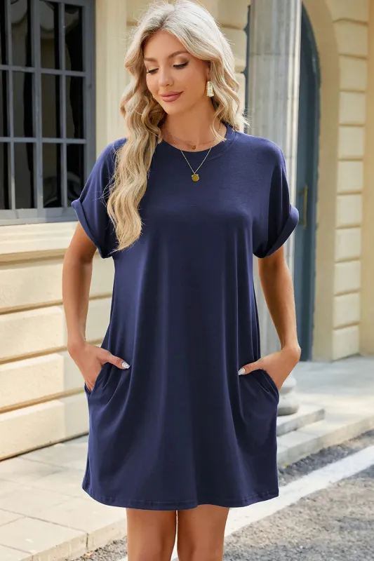 Round Neck Rolled Short Sleeve Tee Dress sold by Gigi Laurent