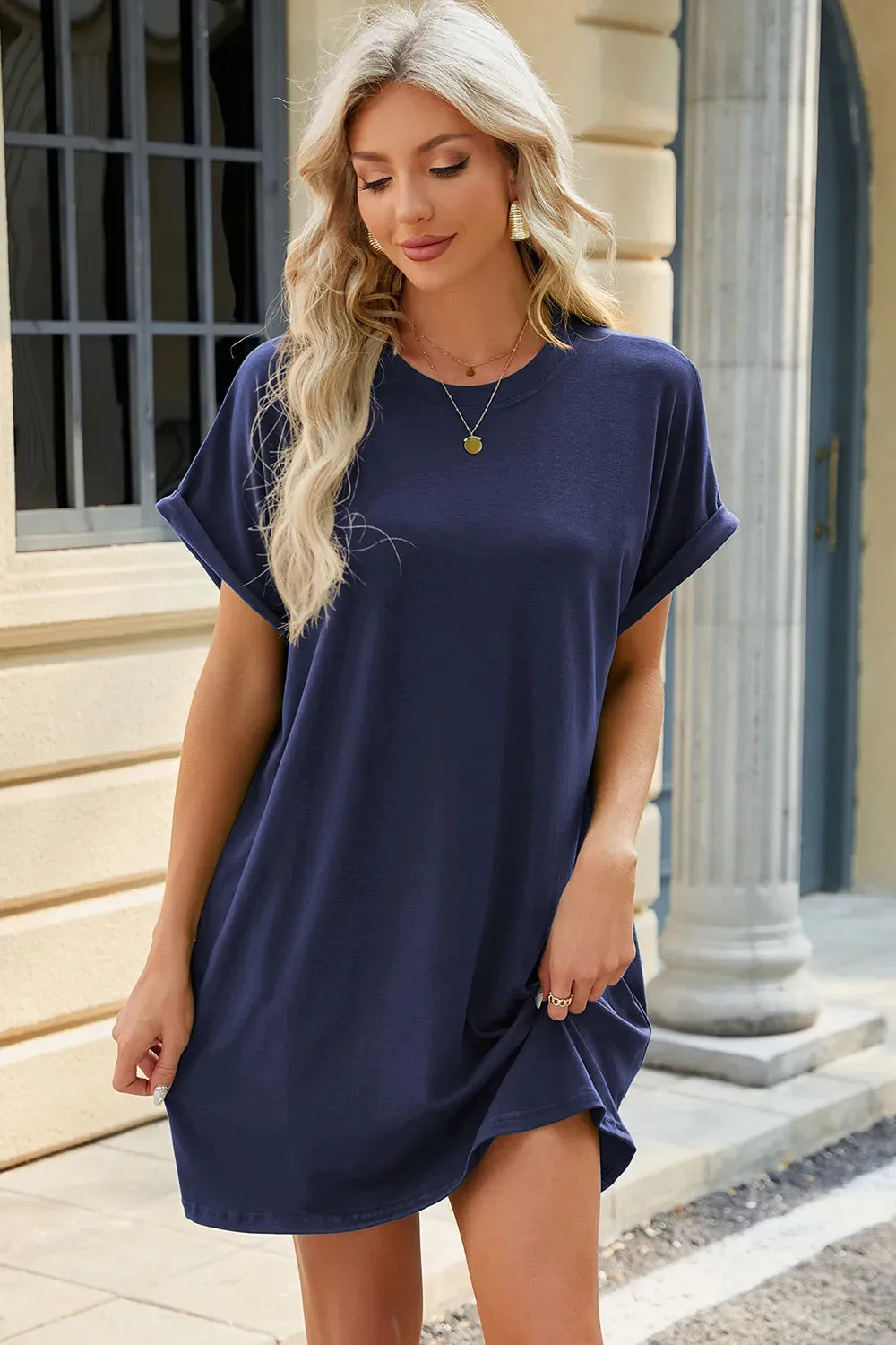 Round Neck Rolled Short Sleeve Tee Dress sold by Gigi Laurent product image thumbnail 3