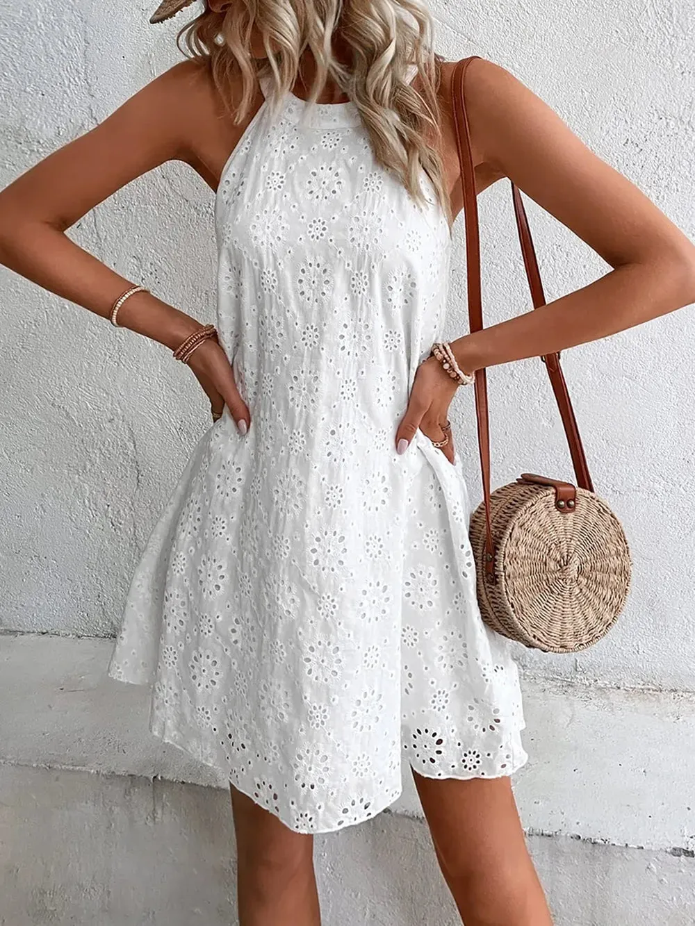 Eyelet Grecian Neck Mini Dress sold by Gigi Laurent product image thumbnail 4