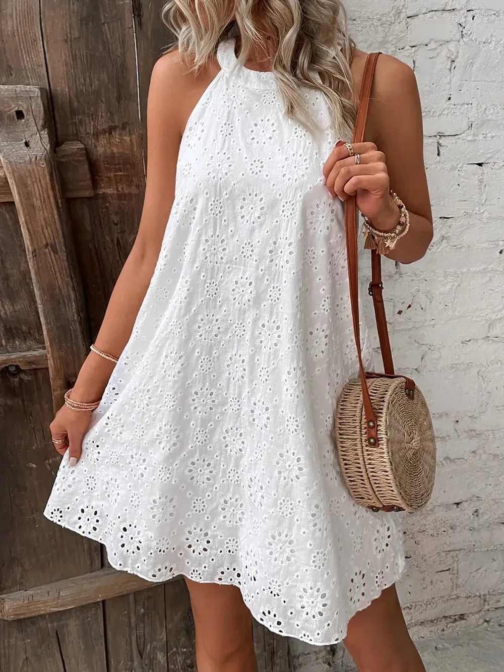 Eyelet Grecian Neck Mini Dress sold by Gigi Laurent product image thumbnail 5