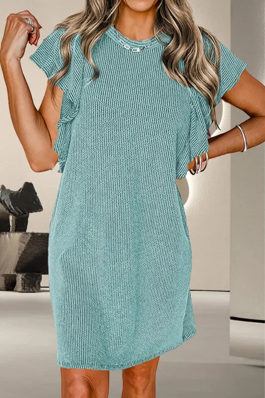 Textured Ruffled Round Neck Cap Sleeve Dress sold by Gigi Laurent